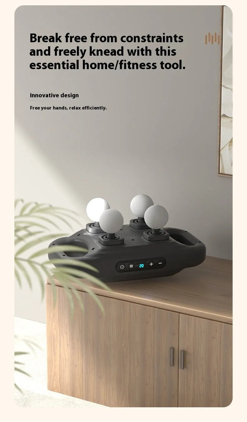 Rechargeable four-head massager in black with multi-gear adjustment and Type-C charging port