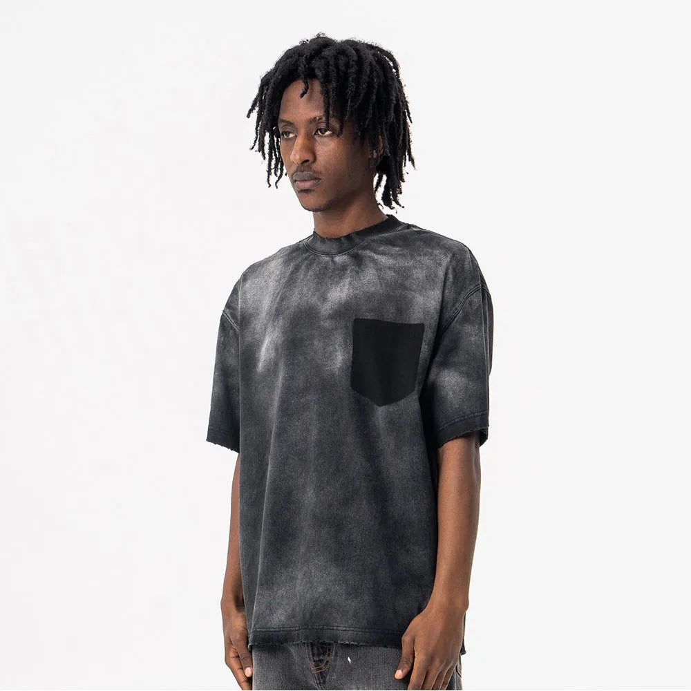 Men's black cotton t-shirt with printed lettering and drop-shoulder sleeves
