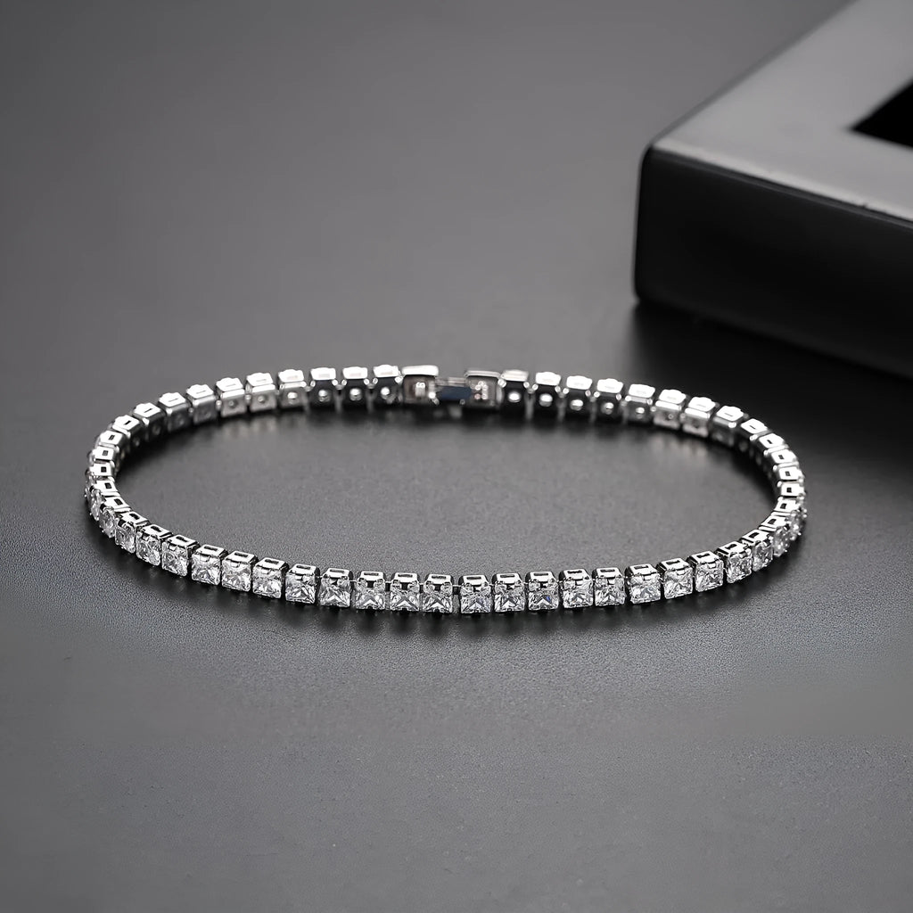Simple copper tennis bracelet with zircon inlay for women, golden finish, geometric hot drilling style