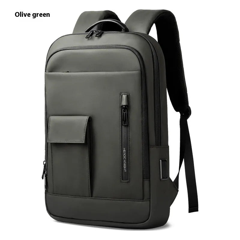 Lightweight Oxford cloth men's backpack in a solid colour with visible sewing lines.