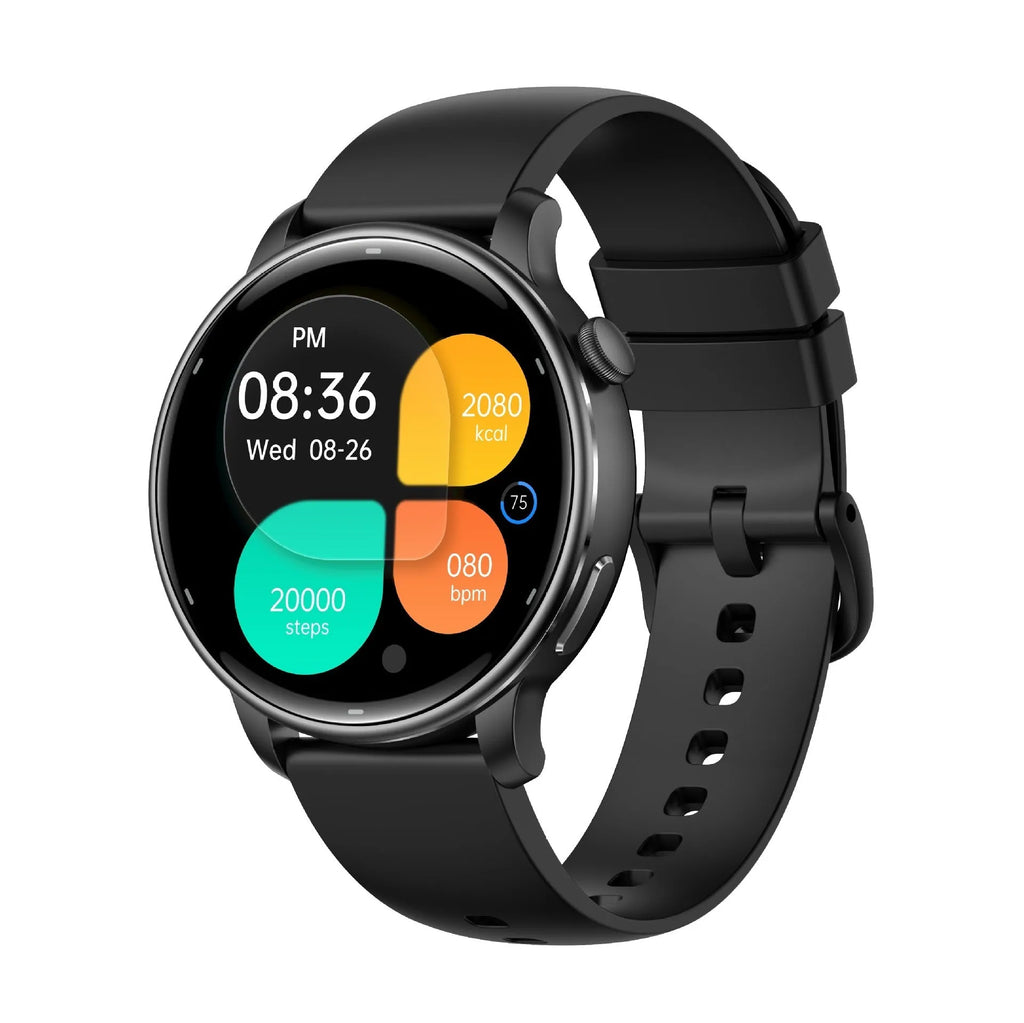 Smart watch with AMOLED screen, GPS, heart rate, blood oxygen, and altitude monitoring in black
