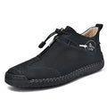 Men's casual leather shoes in khaki with round toe, mid heel, and reinforced leather upper.
