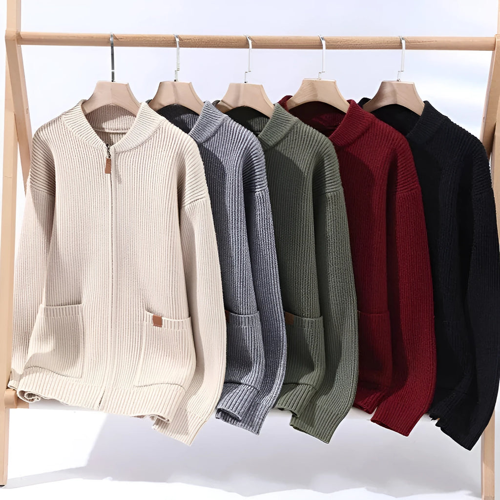 Men's striped cardigan jacket in chemical fibre blend available in multiple colours