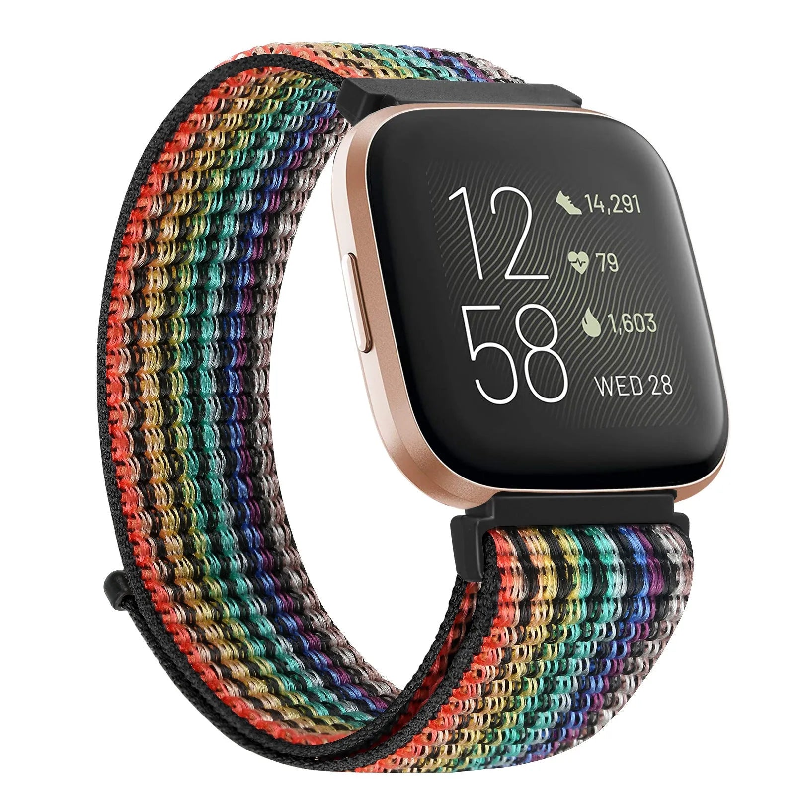 Nylon loop watch band for Fitbit Versa 2 and Sense 2 with velcro closure in army green colour