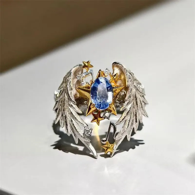 Angel Wings adjustable open mouth ring with geometry shape in alloy material