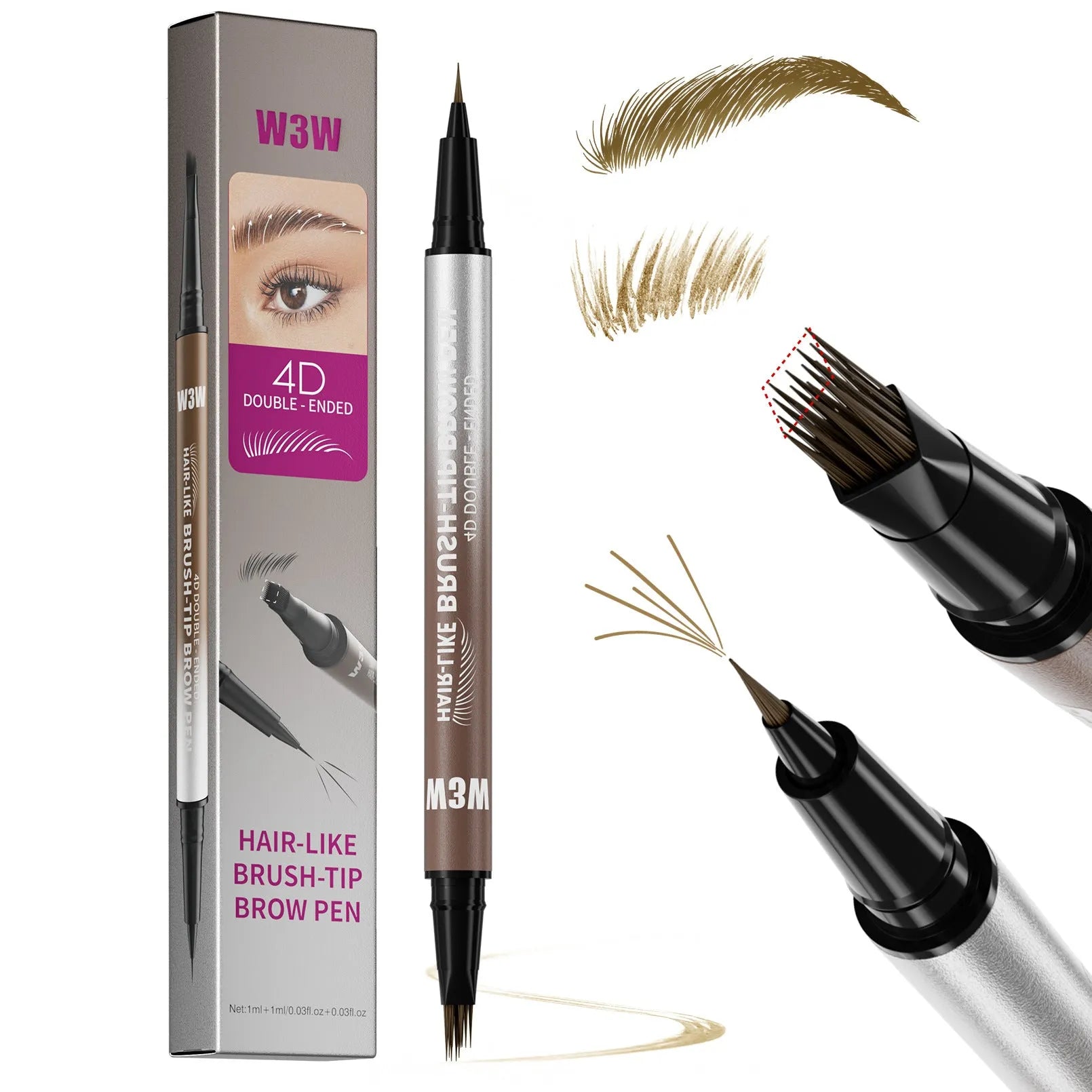 Waterproof sweat-proof smudge-proof double-ended eyebrow pencil with powder in five colour options including light brown, brown, dark brown, black brown, and black.