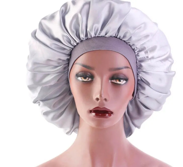 Beauty print satin silk bonnet sleep cap with elastic edge, available in multiple colours