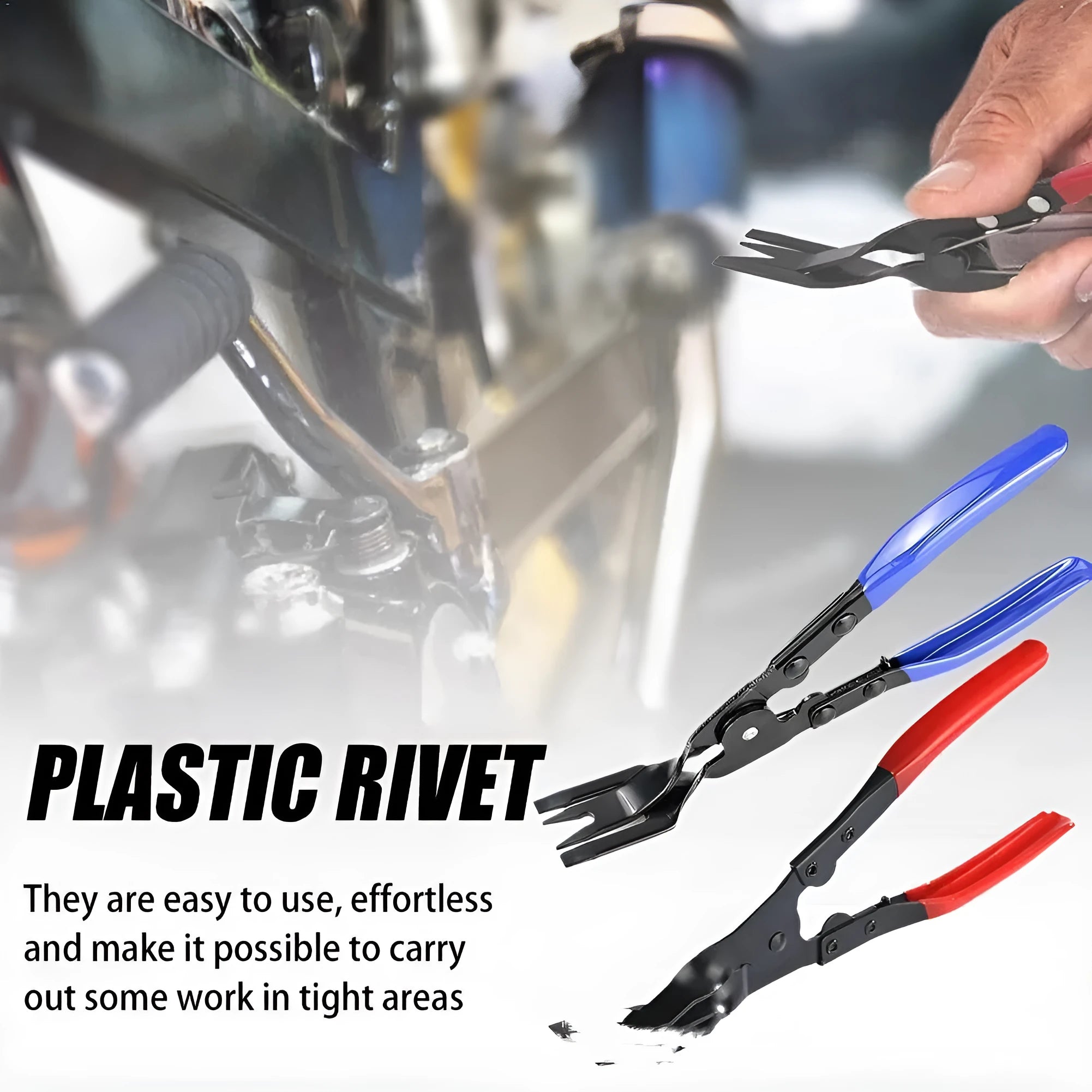Blue car door panel removal pliers with forged steel construction, 235mm long