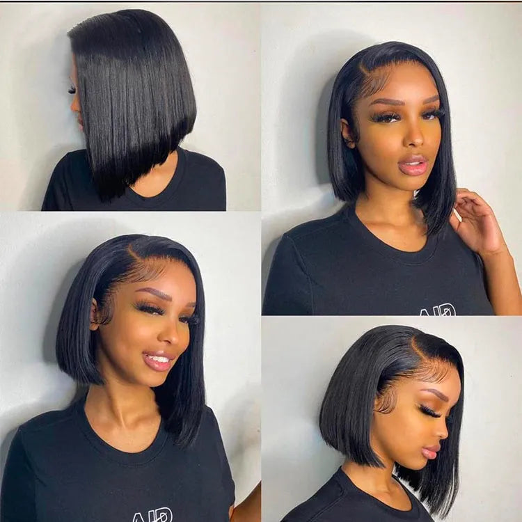 13x4 lace frontal bob straight wig in black, 200% density high temperature silk, lengths 8-16 inches