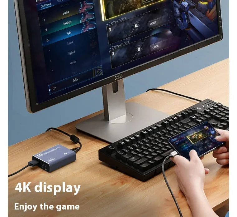 Black 4K gaming set-top box with MS2131 chip for gameplay recording with audio