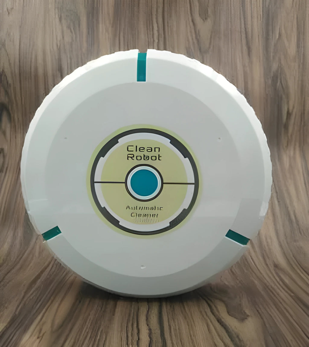 Black or white ABS plastic robot vacuum cleaner on a hardwood floor.