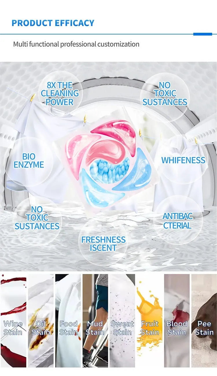 11g multi-purpose 5-chamber liquid laundry capsules for instant dissolution