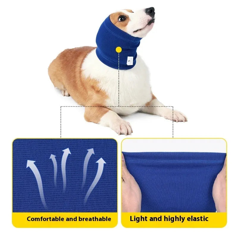 Blue and grey dog headband scarf in three sizes with casual polyester construction