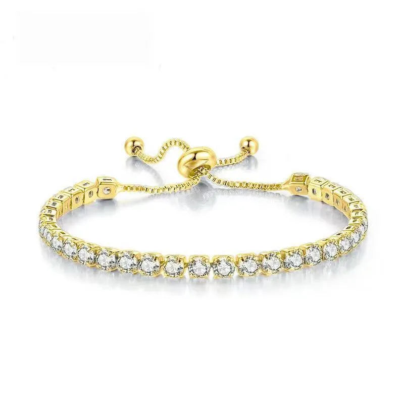 Simple stainless steel bracelet with square zircon crystal in silver gold rose gold electroplated finish for women