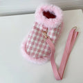 Pink polyester cat costume with beret and cape, adjustable with drawstring, available in XS S M L XL sizes