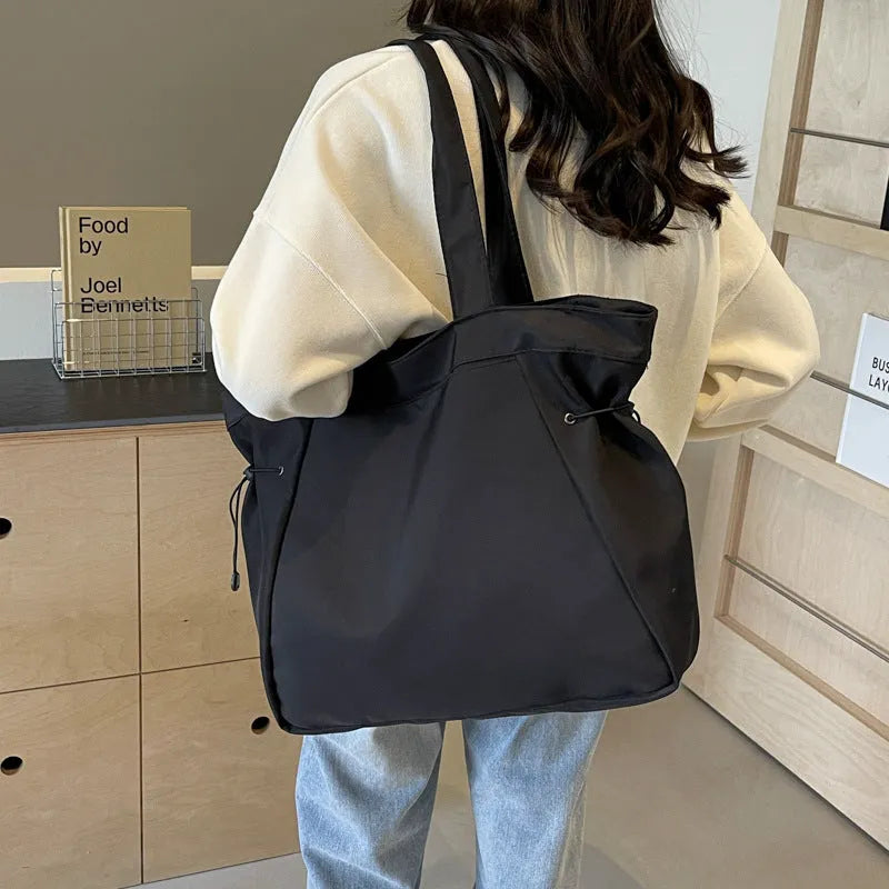 Soft Oxford cloth folding shoulder tote bag in street style colours including black, brown and grey