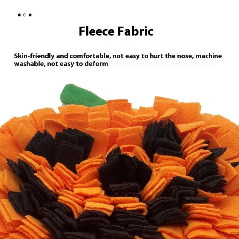 Orange pet slow feed training mat with textured fleece surface for anti-choke feeding