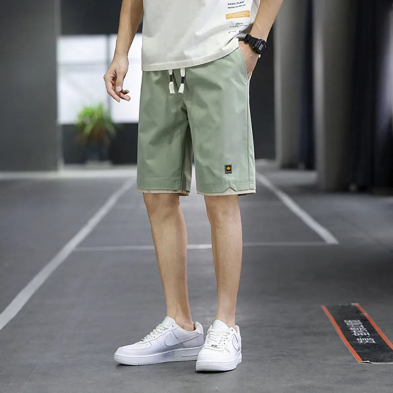 Korean style loose straight fit casual beach shorts in green colour