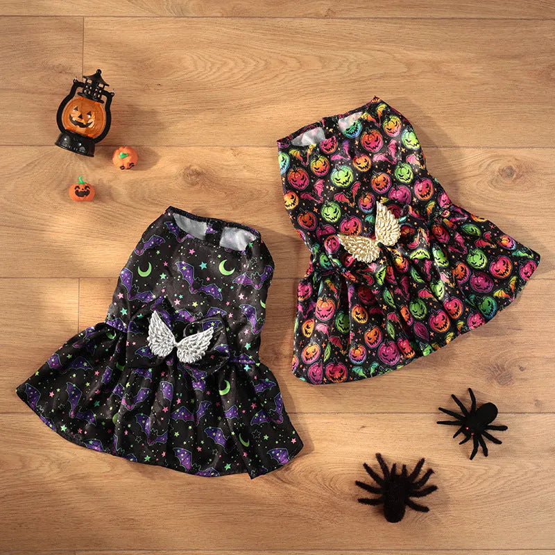 Halloween angel wings dog costume in bright pumpkin orange or bat black colours