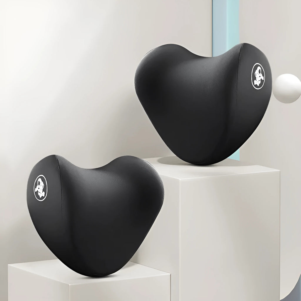 Car pillow set with heart-shaped headrest and lumbar support pillow, cotton cover, four seasons memory foam, black colour