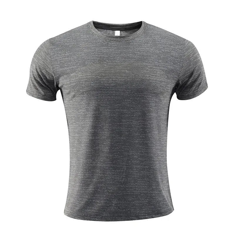 Short-sleeved red polyester spandex sports T-shirt for running and basketball.