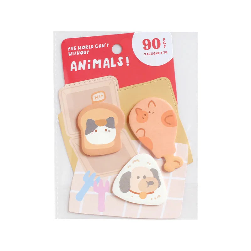 Small animal shaped sticky note set showing one of six cartoon cover designs, 90 pages.