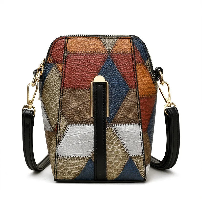 Fashion Soft Leather Stitching Shoulder Bag in irregular blue with black, PU material, sewing thread stitching, sandwich pocket
