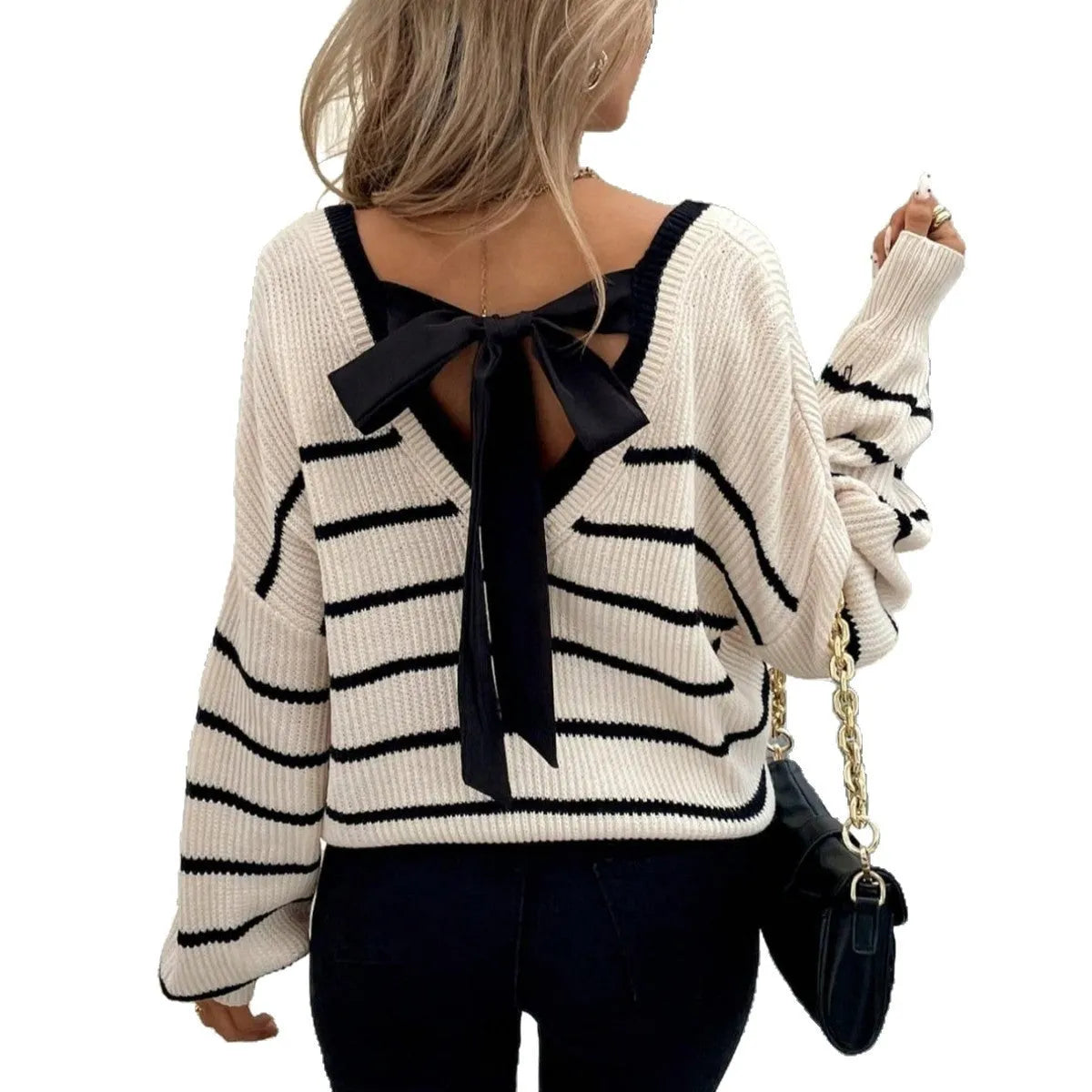 Loose fit striped polyester pullover top in apricot colour, street hipster style, front view