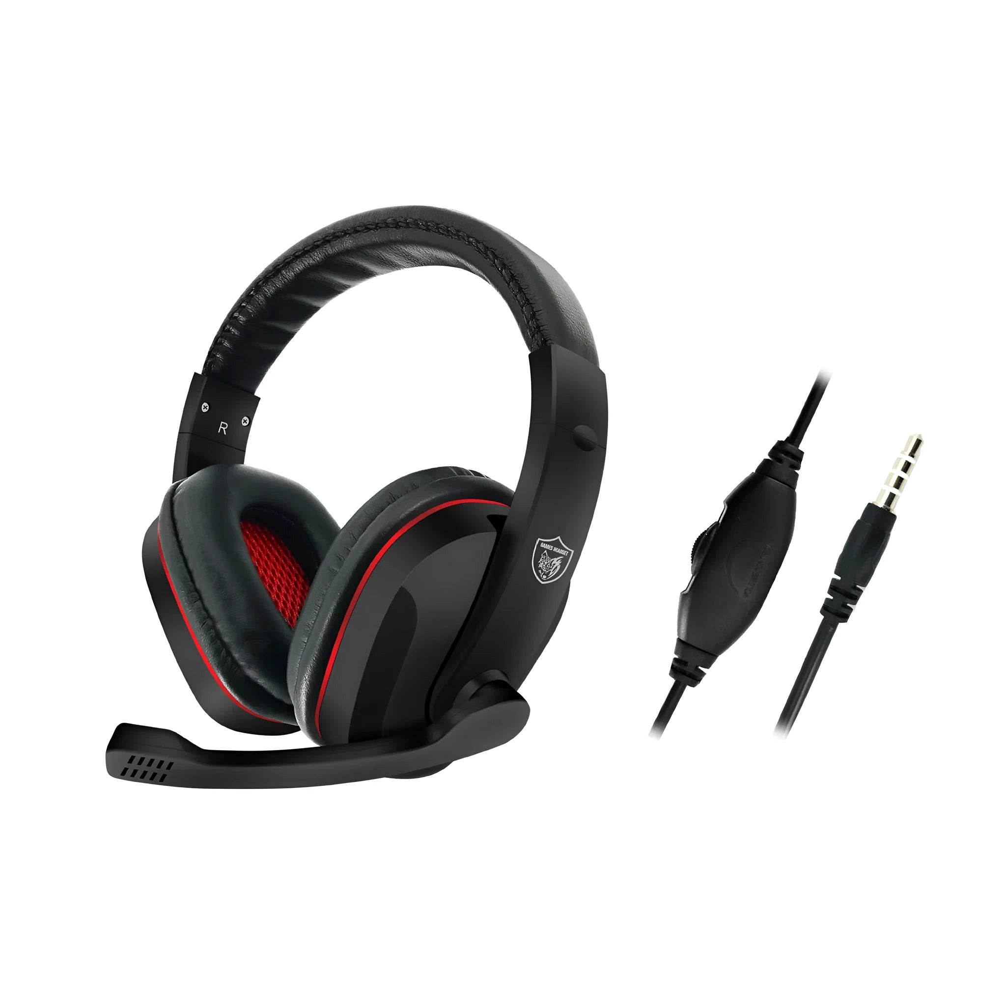 Black wired over-ear gaming headset for PC with 6.3mm plug and 40mm speakers.