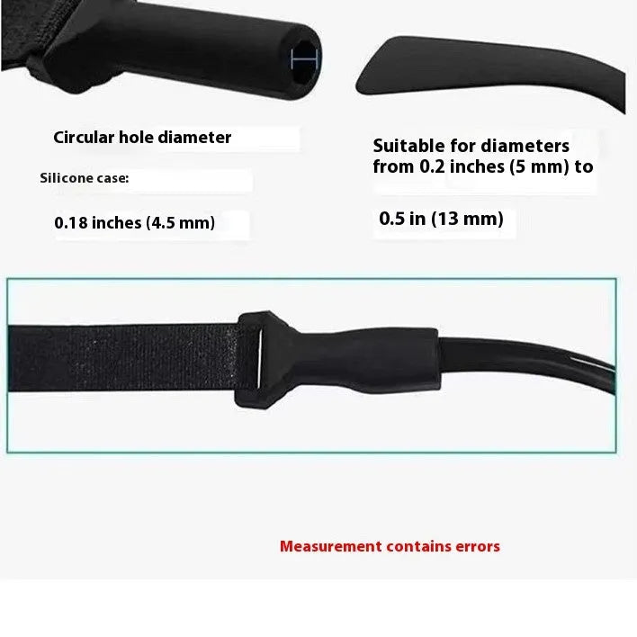Black adjustable glasses cord with silicone earpiece ends on eyewear
