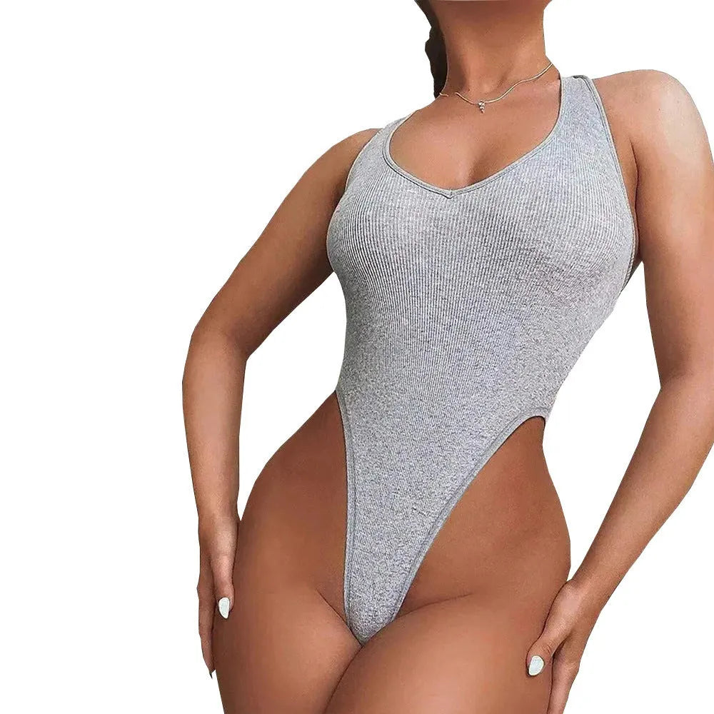 Women's gray halter suspender vest jumpsuit with high-waist shorts in viscose fiber