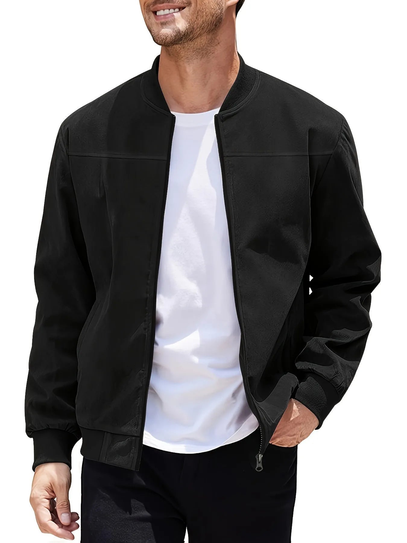 Men's plus size casual jacket in suede fabric, shown in Army Green colour with a front zipper.