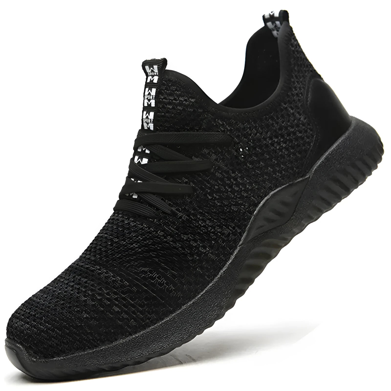 Black low-cut steel toe cap safety work shoes with antistatic EVA sole.