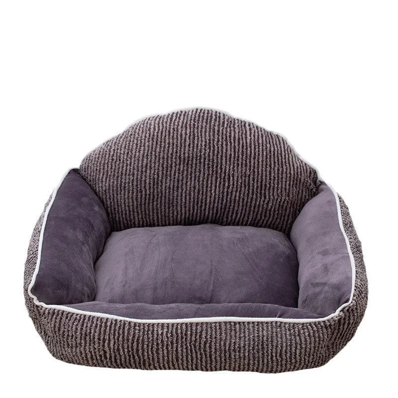 Short plush pet sofa with striped backrest, 60 x 50 cm cloth cat bed, small kennel