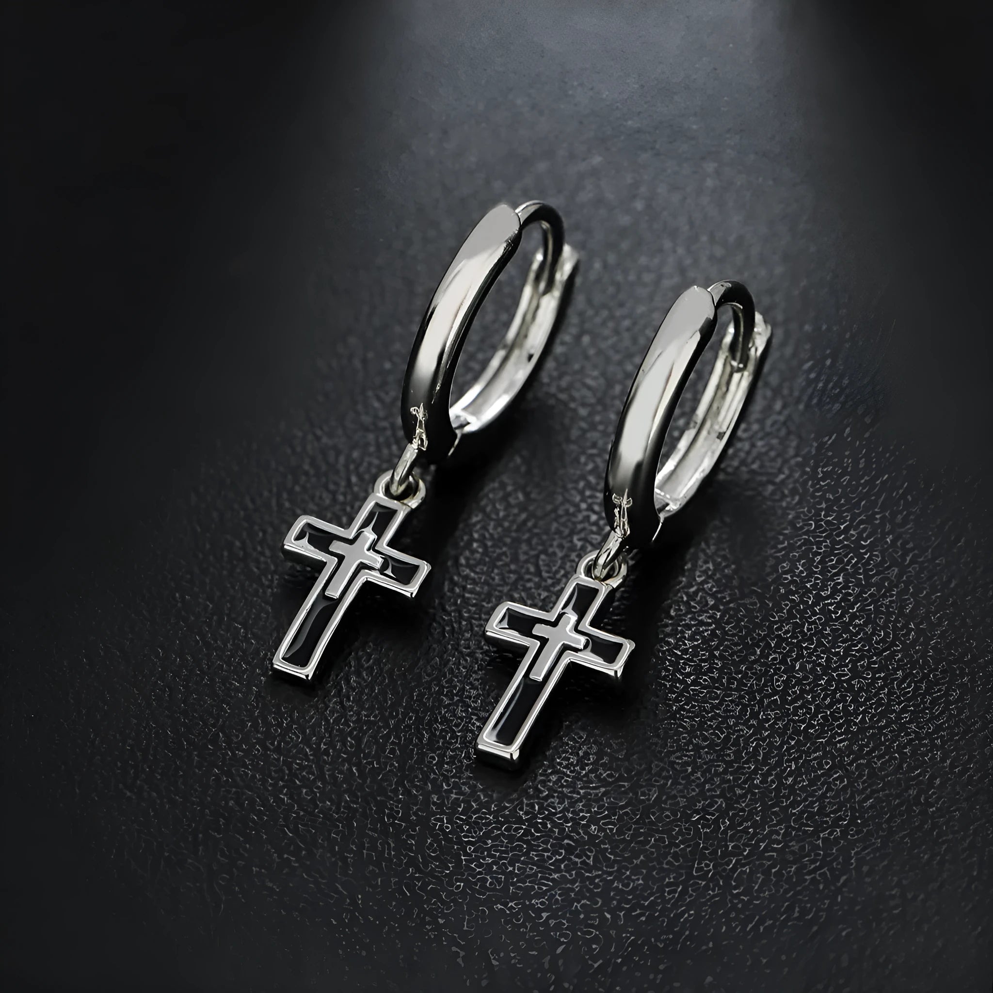 Silver plated cross retro earrings unisex geometric simple style on display
