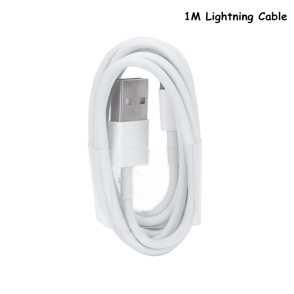 White USB travel charger and cable for iPhone and iPad models, showing 5V 2A output specification.