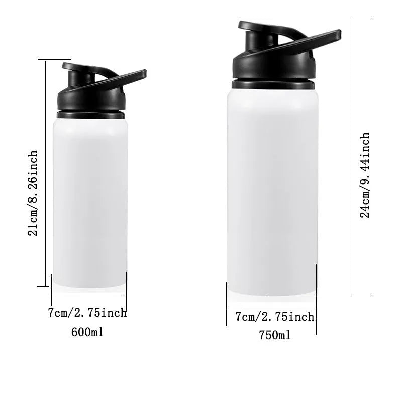 White aluminium sports cycling water bottle in 600ml and 750ml sizes for outdoor hydration