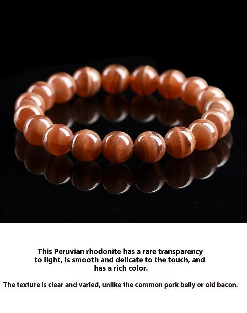 Natural Old Mine Rhodochrosite round bead bracelet with Ruyi elements in 6mm or 8mm bead options