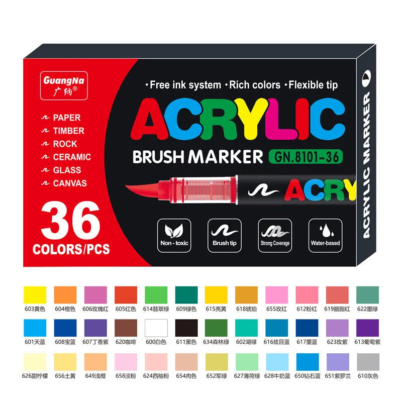 Set of liquid acrylic marker pens with soft head nibs for art and graffiti painting
