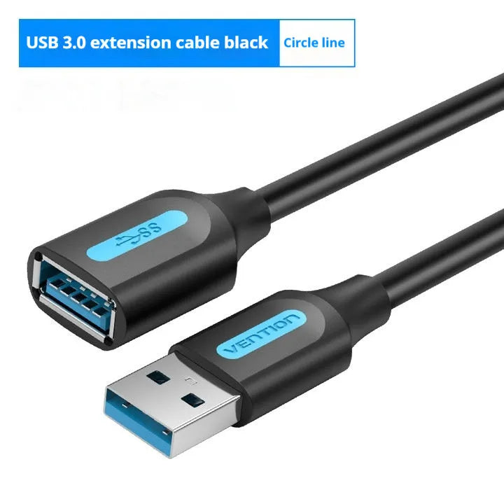 Black USB extension cable for wireless network card with standard USB connector, 2m length