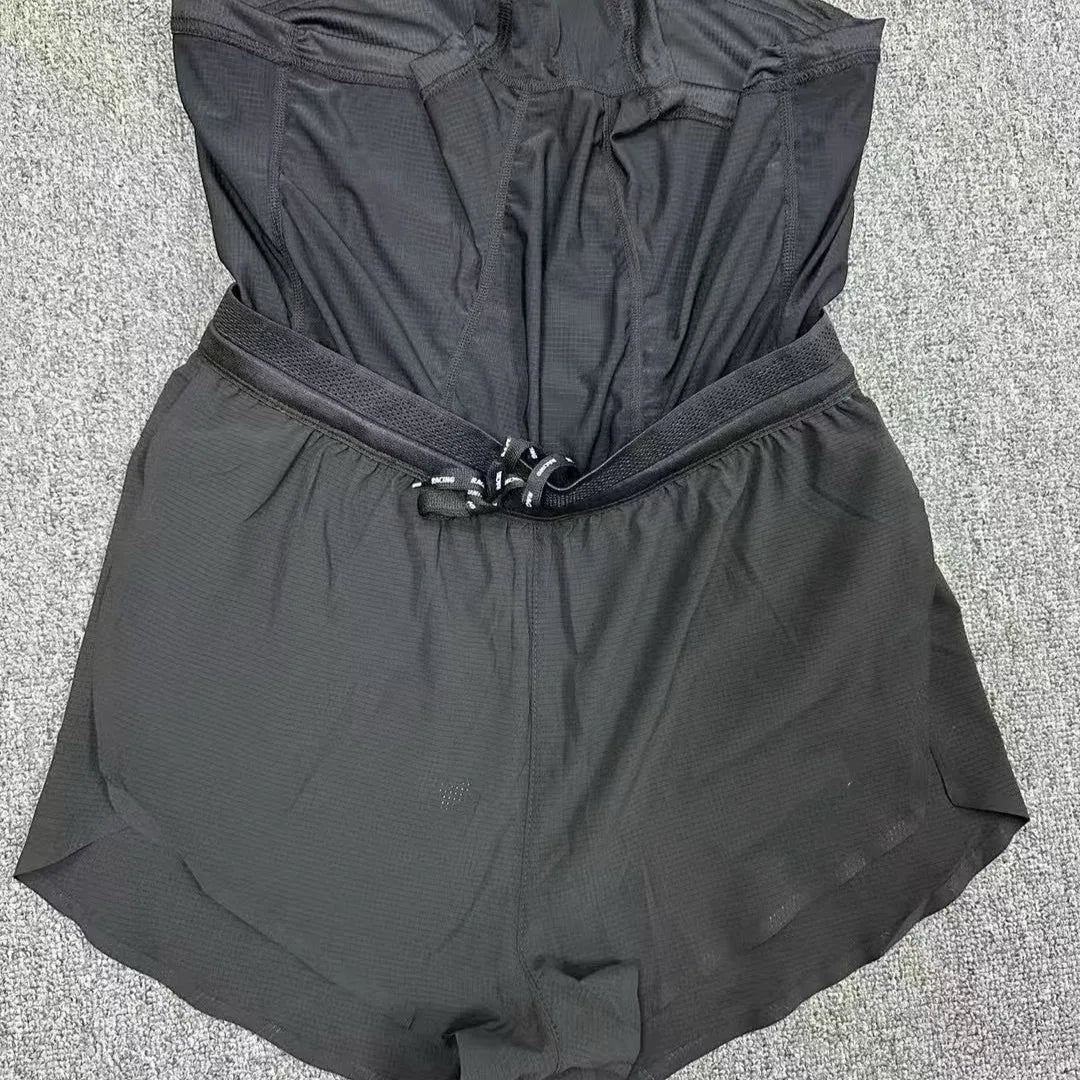 Pocket marathon running shorts with breathable lining in black, side view showing pockets and mid waist fit
