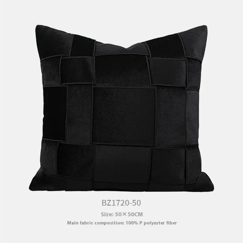 Square 50x50cm chenille woven decorative pillow in beige colour with textured fabric.