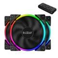 Three black 120mm RGB PC case fans with illuminated blades