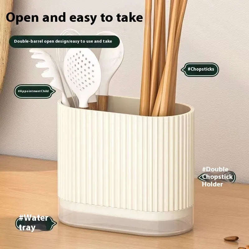 Wall-mounted plastic chopsticks holder with cross-bar drainage design in modern simplicity style