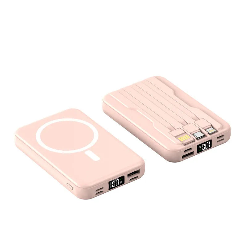 10000mAh magnetic wireless power bank with plastic case in black on a surface