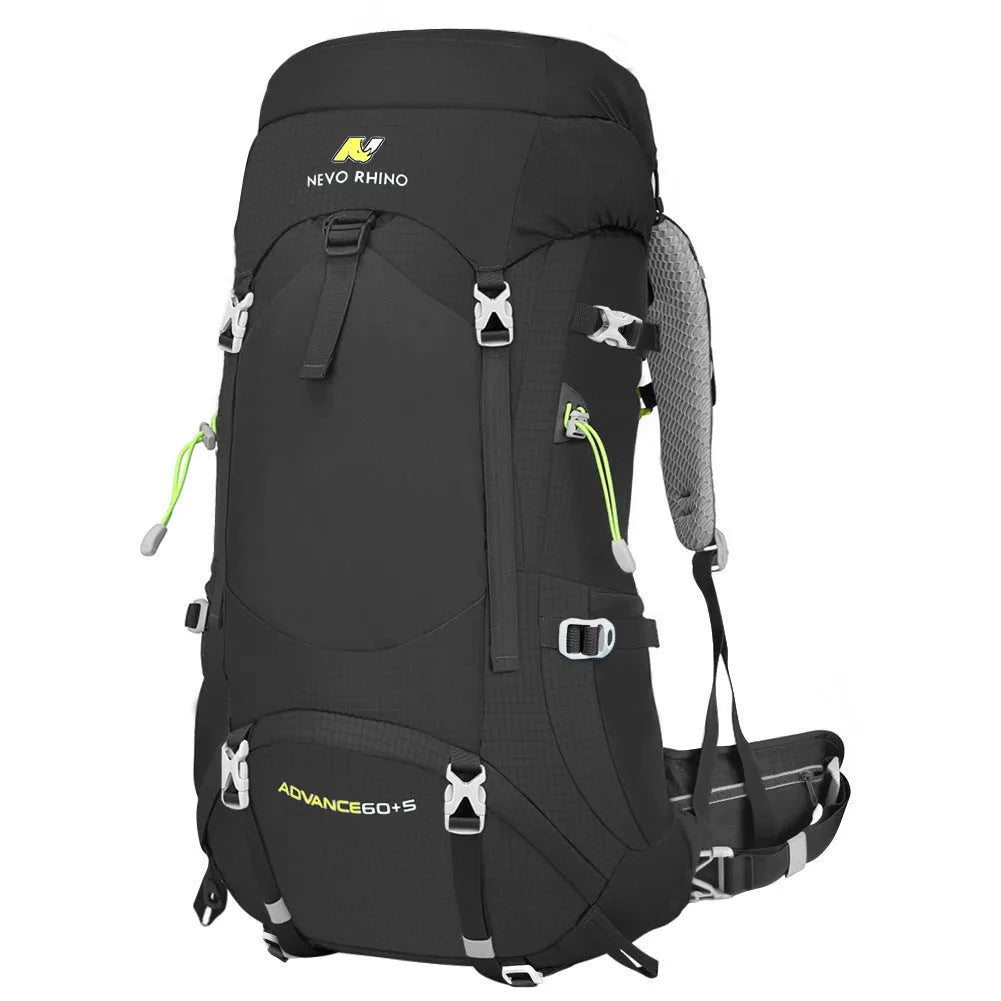 Large-capacity nylon hiking backpack in black for men and women outdoor mountaineering travel