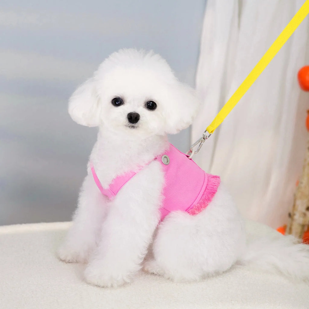 Cotton dog vest in Rose Red with traction chest back loop for leash attachment, size M