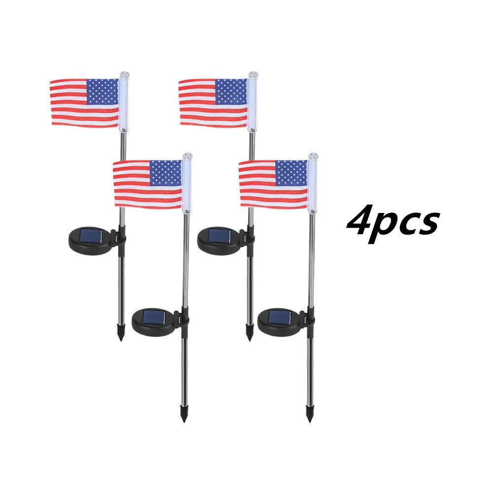 Solar garden flag light with American flag design on stainless steel pole
