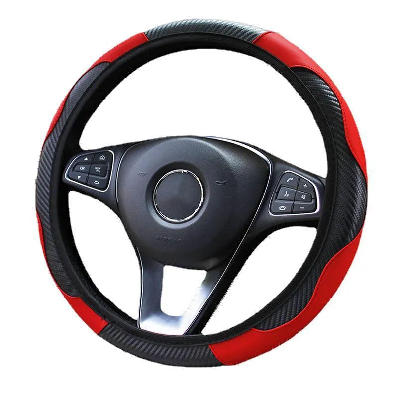 Carbon fibre sports steering wheel cover with elastic band for 38cm sedan wheels