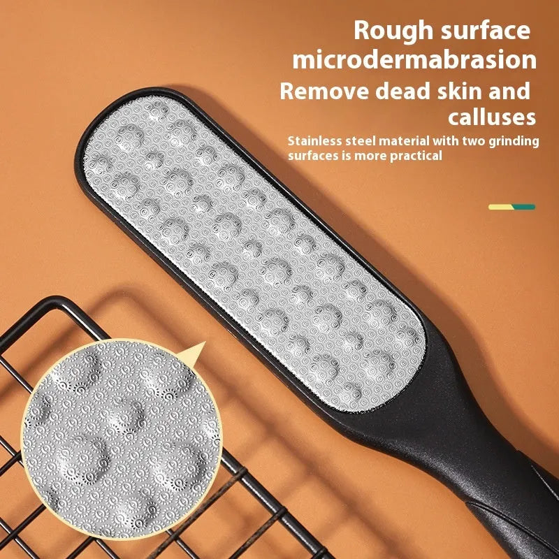 Stainless steel double-sided foot grinder file for hard skin removal.